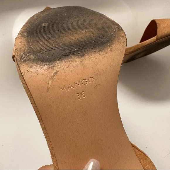 Mango Ankle Strap Faux Suede Heeled Sandals in Peach Orange - Picture 10 of 10